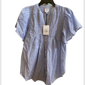 The Nines by Hatch Target maternity v-neck short sleeve shirt blue stripe
